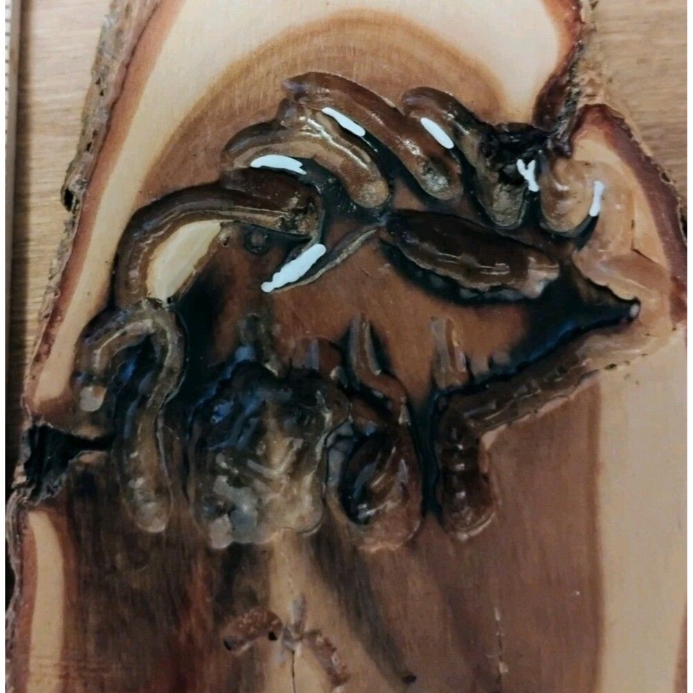 Hand Carved Wood Slice Elk Plaque Signed Severe Koster 2017 Rustic Cabin Art